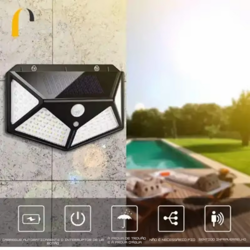 Kit 2 Luminária Solar 100 Led Com Sensor Prova D'Água Sem fio Extra forte