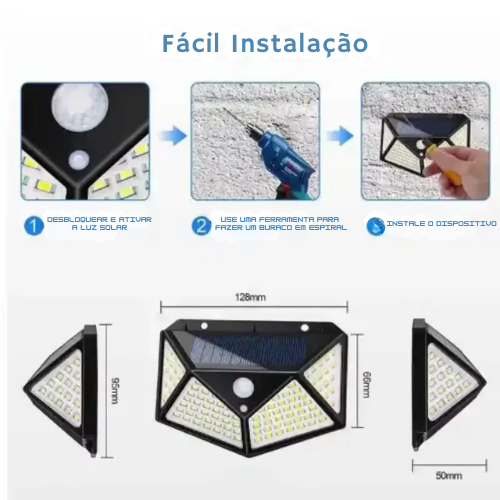 Kit 2 Luminária Solar 100 Led Com Sensor Prova D'Água Sem fio Extra forte