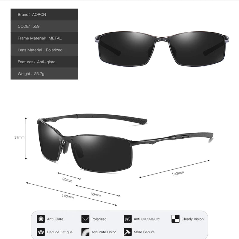 Óculos de sol Masculino/Feminino Aoron Polarizado armação de metal uv400 Anti-reflexo